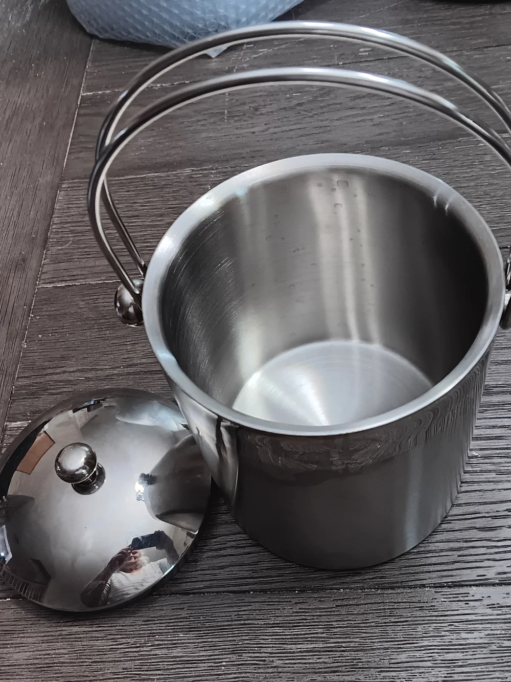Silver Stainless Steel Ice Bucket with Lid and Handle